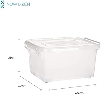NOW & ZEN 15 Litre Large Plastic Multipurpose Stackable Storage Box with Lid, Handles, & Wheels | Dimensions: (LxWxH): (40 x 30 x 21) CM, Semi-Transparent