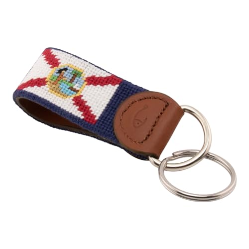 Image of Leather Hand-Stitched Needlepoint Key Fob or Key Chain