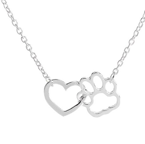 Molyveva Forever Love Heart Puppy Dog Cat Pet Paw Cut Out Pendant Necklace Lovers Couple Necklace Jewelry (Silver)