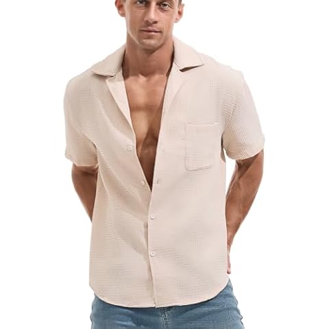 KOTENKO Men's Shirt Short Sleeve Muscle V Neck Soft Tees Casual Beach T Shirts with Pocket Button Top Tee (US, Alpha, XX-Large, Regular, Regular, Khaki) Cover