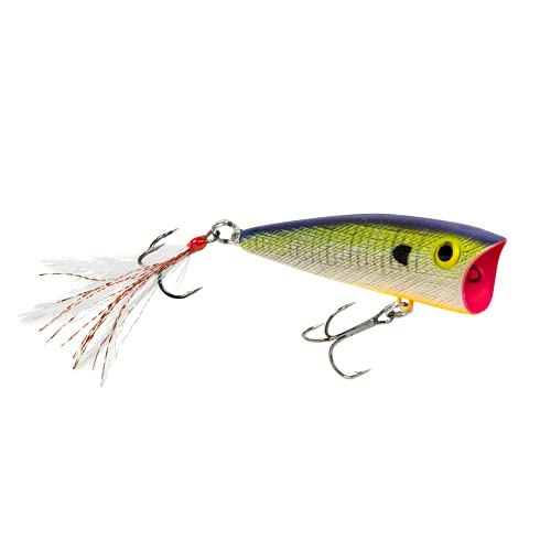 Rebel Pop-R Feathered Topwater Popper Fishing Lure, Blue Gill