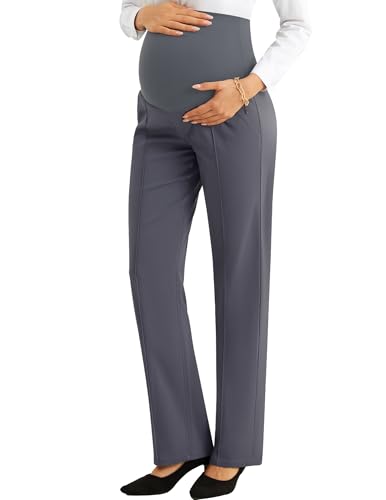 Image of PACBREEZE Women's Maternity Pants for Work Over-Bump Pregnancy Casual Stretchy Straight Dress Pants with Pockets