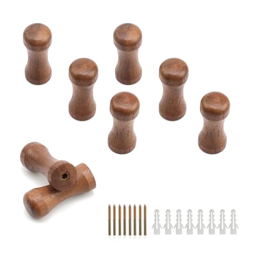 WJUAN 8x Wandhaken Holz (Nussbaum) – Massiver Kleiderhaken Holz mit Schrauben, hohe Tragkraft für Bad, Schlafzimmer & Wohnzimmer, Handtuchhalter Holz Wand