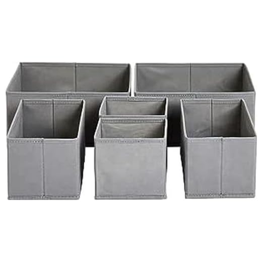 Amazon Basics Organiseur à tiroirs/organiseur pour vêtements, pliable pour armoire, chambre ou cuisine, lot de 6, gris