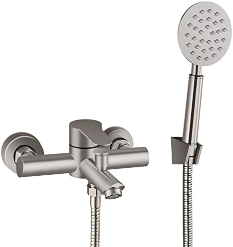 Aolemi Brushed Nickel Bathtub Faucet Wall Mount Only Tub Filler with Handheld Sprayer 6 Inch Centre Single Handle Shower Mixer Taps SUS304 Stainless Steel for Bathroom