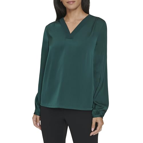 Image of Calvin Klein Womens V Neck Long Sleeve Blouse