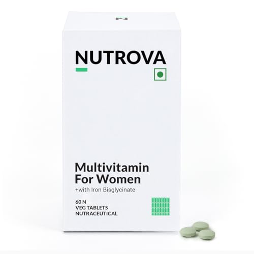 Image of Nutrova Multivitamin For Women - Daily Multivitamins with bioavailable Iron bisglycinate, CoQ10 and Lycopene - Optimized for Indian Diets - 60 Tablets.