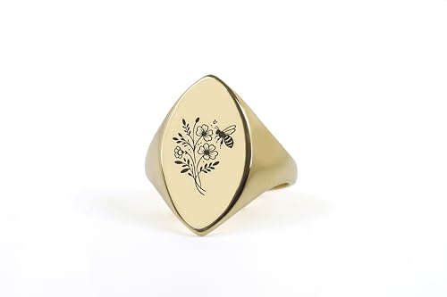 Bague signet abeille en or 14k bijoux floraux marquise déclaration pour femmes