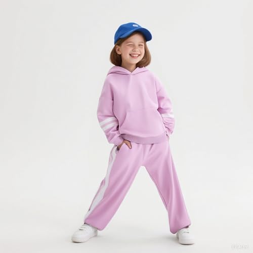Image of 2025 Girls Sweatsuit Set Cute Hooded Sweatshirt & Jogger Pants with Pocket Casual Outfuts Set