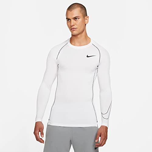 Nike M NP DF Tight Top LS Mens, White/Black/Black, L
