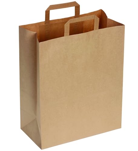 DeinPack Lot de 200 sacs en papier - 32 x 16 x 39 cm - Respectueux de l'environnement - Grands sacs cadeaux en papier biodégradables et compostables - Marron