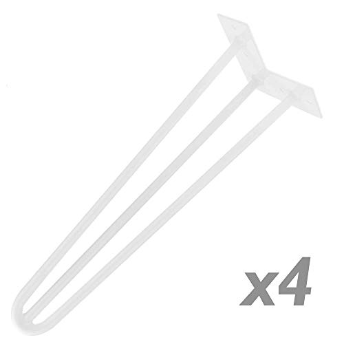 PrimeMatik - Pies para Mesa y Mueble Patas en Acero 3 Varillas 71 cm Blanco 4-Pack