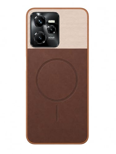 Image of Bintage Mac Safe Design Hard Slim Back Case | Soft Border Camera Protect | Dual PU Leather Finish Back Cover Compatible for Realme C35 4G - White & Cherry Brown