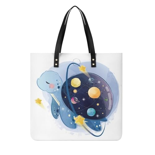 Grand tote bag tortue spatiale : sac à main grand format 39x39cm et sac à bandoulière en toile