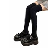 4足入り スクールソックス リブ編み ニーハイソックス オーバーニー ハイソックス 靴下 レディース 厚手 ソックス リブ 保温 防寒 春 秋 冬 オーバーニーソックス 無地 くつ下 学生 女子高校生 通学 通勤-ブラック||4足入り