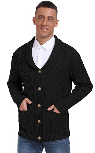 Sailwind Men's Casual Cardigan Long Sleeve Shawl Collar Buttons Down Cardigan Sweater Cable Knit Sweater with Pockets4