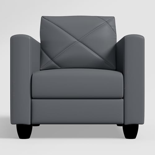 Image of Interio by Godrej Sofa Quad 1 Seater Leatherette Sofa for Living Room, 1-Year Warranty, Pinewood, Nimbus Grey