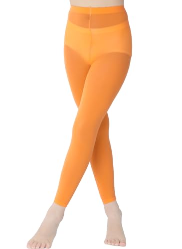 VINICUNCA Girls Footless Tights Opaque Leggings for kids Soft Dance Students Tights(Large Orange)