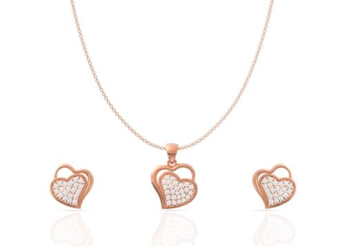 Image of 925 Sterling Silver Rose Gold Plated Pendant Set for Women | Heart & Floral Design Necklace with Matching Earrings | Elegant Jewellery Gift for Girls, Wife, Girlfriend