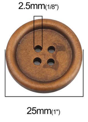 Houten knopen, d 35 mm, gatgrootte 2 mm, 4 gaten, 10 stuk