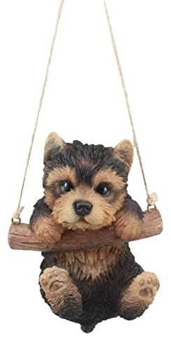 Ebros Adorable Lifelike Teacup Yorkshire Terrier Macrame Branch Hanger 5.5