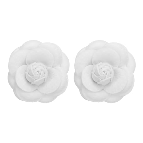 Image of PATIKIL Camellia Fabric Pin, 2 Pcs Flower Brooch Artificial Flowers Brooches for Women Girls Cloth Wedding Party Decor Accessories Jewelry Gift, White