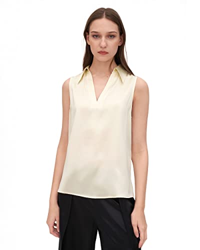 LilySilk Silk Shirts for Women 100% Pure Mulberry Silk Blouse Sleeveless Ladies V Neck Tops