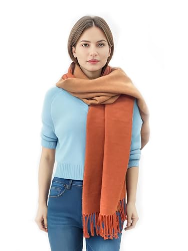 VICT POPU Schal Damen Winter Tücher Kaschmir Pashmina Schal Kuschelig Weiche Reversible Stolen Orange/Hellorange