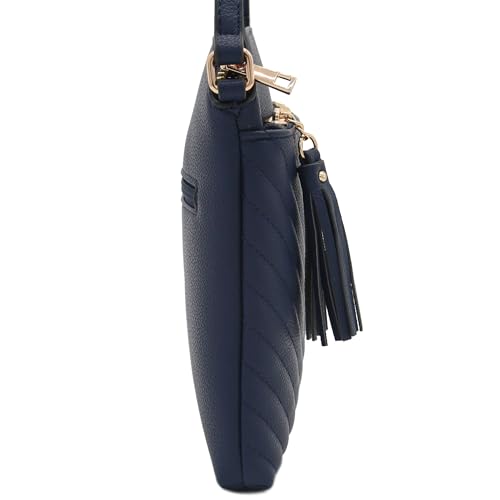 Image of FashionPuzzle Chevron Quilted Medium Crossbody Bag with Tassel Accent