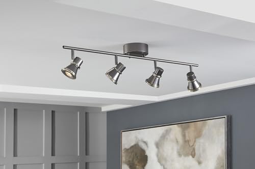 Image of 29.7 inch 4-Light Dimmable LED Track Lighting Kit, Industrial Gunmetal Flush Mount Ceiling Spotlight, Adjustable Heads with Directional Lighting (LED Bulbs Integrated)
