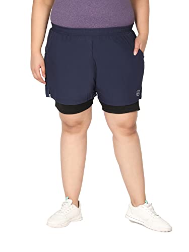 Image of CHKOKKO Sports Shorts for Women Running Gym Workout - Dry Fit Quick Dry Double Layer Inner Compression with Pockets | Breathable Lightweight Athletic Wear Above Knee Navy XL