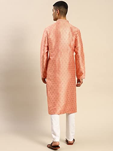 Image of Rajubhai Hargovindas Men's Silk Kurta With Ethnic Motifs Work Woven Design