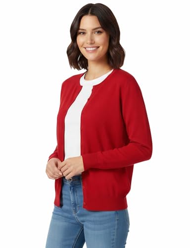 Image of Allsense Women's Long-Sleeve Crewneck Cardigan | Classic Button Down Sweater, Soft Fine Knit, Lightweight