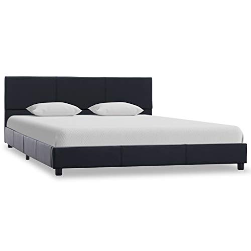 LAPOOH Letto idraulico, letto pieghevole orizzontale, letto matrimoniale, base letto, pelle sintetica nera 140 x 200 cm