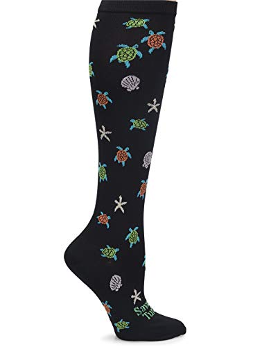 Nurse Mates Women's 12-14 mmHg Wide Calf Compression Trouser Sock (Save The Turtles)