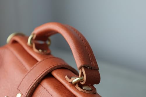 Image of Handmade Leather Doctor Bag for Women, Vintage Frame Satchel, Large Capacity Work Handbag, Soft Genuine Leather Shoulder Tote