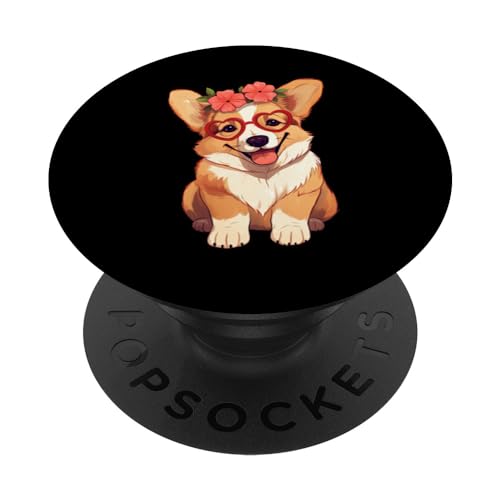 Welsh Corgi Wearing Red Glasses And Headband Bandana PopSockets Swappable PopGrip, Black