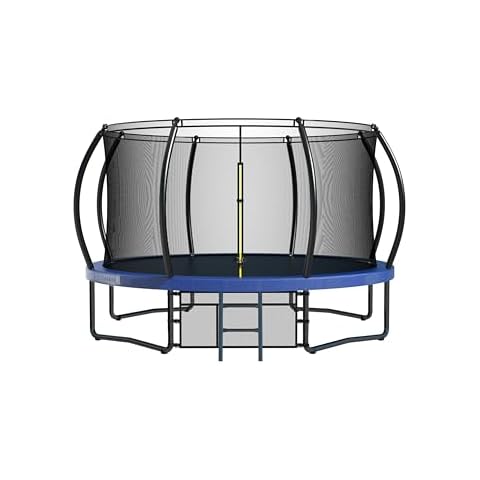 12FT 14FT 15FT 16FT Outdoor Trampoline for Kids and Adults, Sports Fitness Trampolines with Enclosure Net & Ladder, Recreational Trampolines with Balance Bar (BLUE-PUMPKIN-12FT) Cover
