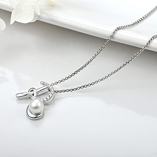JO WISDOM Women Pearl Necklace,925 Sterling Silver Initial Alphabet Letter Pendant Necklace with 3A Cubic Zirconia