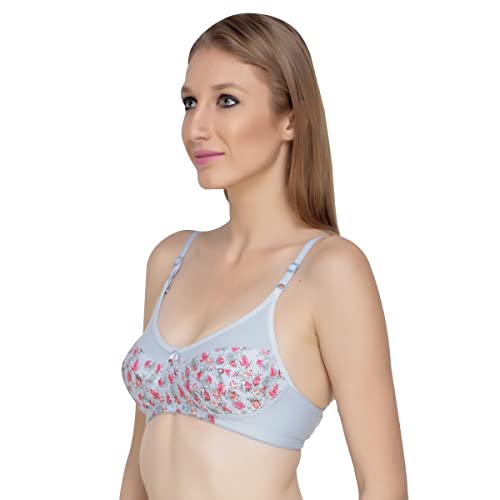Image of Women Padded Printed Bra - Made of Pure Cotton Full Coverage Non Wired Seamless Pushup Soft Cup for T-Shirt Saree Dress Sports Garment for Daily Use Everyday