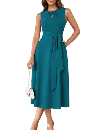 Business Work Midi Sleeveless A Line Dress Casual Dresses for Women Semi Formal Fit and Flare Teal XL