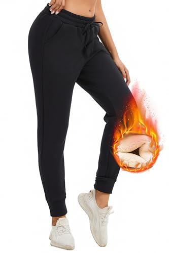 Fleece Lined Sweatpants Women-Winter Thermal Joggers for Women High Waisted Drawstring Thermal Pants with Pockets2