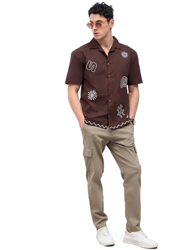 Image of Styli Men Olive Cargo Slim Fit Cotton Stretch Cotton Regular Mid-Rise Chinos, Olive, 30