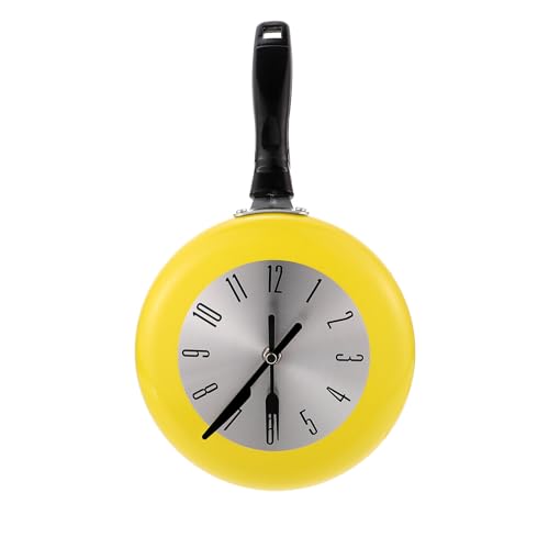 ABOOFAN 1 Set Pan Wall Clock Round Wall Clock Frying Pan Hanging Clock Creative Wall Hanging Clock Frying Pan Clock Wall Clock Decor Kitchen Theme Wall Clock Metal Hanging Clock Mute Clock
