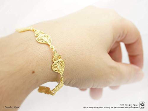 Portuguese Filigree Bracelet Five Viana Hearts In 925 Sterling Silver W/ 24K Gold Bath #TOP1