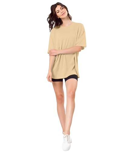 Image of SHODOX Women's Cotton Blend Oversized Drop Shoulder Solid T-Shirt(Pack of 1)