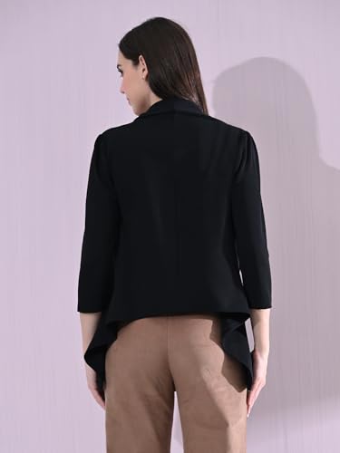 Image of Cotton Blend Women's Single Breasted Relaxed Fit Shawl Collar 3 /4 Sleeve Blazer