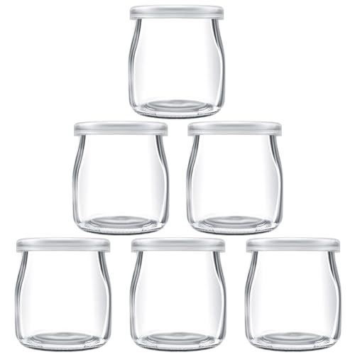 200ml Joghurtgläser mit Deckel, 6 Gläser Durchsichtige Dessertgläser Glas, Mehrzweck Nachtisch Gläser für Joghurt, Nachtisch, Pudding, Marmelade, BPA-Frei