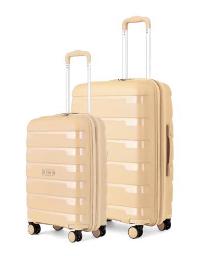 Image of SNITCH Layer 2Pc Set Beige Polypropylene Hard Travel Suitcase - Trolley Bag Set of 2 & Luggage with 8 Wheels, Premium Lock, Wet & Dry Pouch & Free Shoe Bag