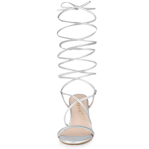 Allegra K Allegra K Women's Strappy One Strap Lace Up Chunky Heels Silver Sandals 9 M US